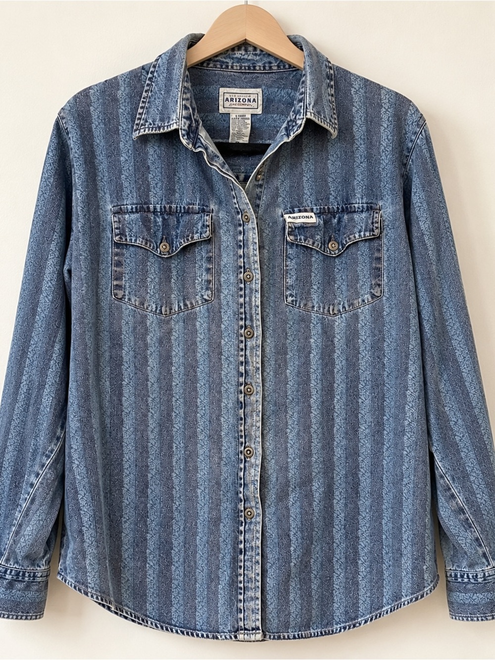 Vintage Arizona Jean Co. Striped Denim Shirt — Youth XL (Fits Adult XS/S)